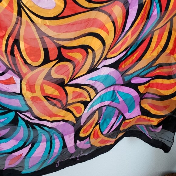 Rare Vintage Jean Claude Jitrois 80s Silk Scarf Large Shawl - Picture 7 of 16